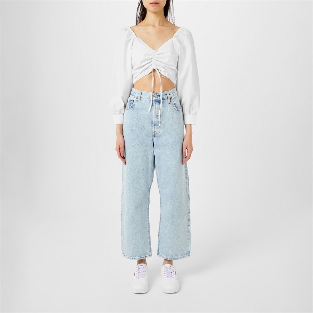 NWT LEVI’S Devin White Cropped Puff Sleeve Blouse Women Size Medium - Picture 2 of 12